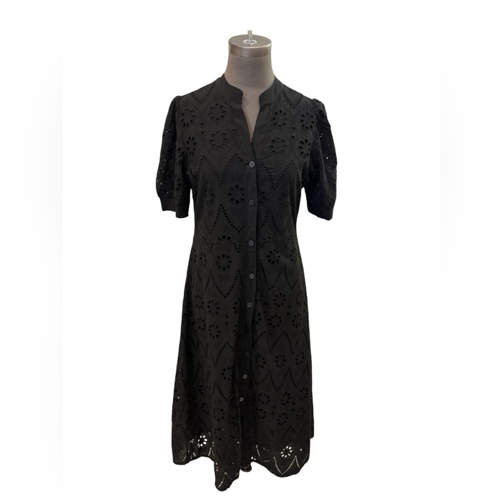 La Piccola Creativa Italy Eyelet Cotton Shirt Dress Black Large